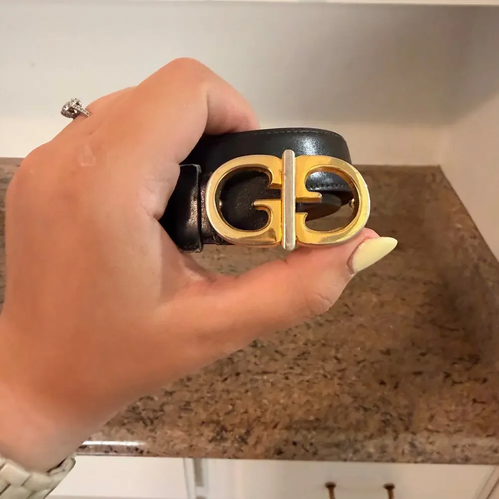 RARE GUCCI 1970's VTG Gold & Silver Double G Buckle Leather Belt 